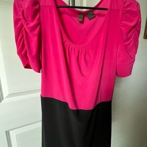 Vibrant Pink Dress with Black Accents